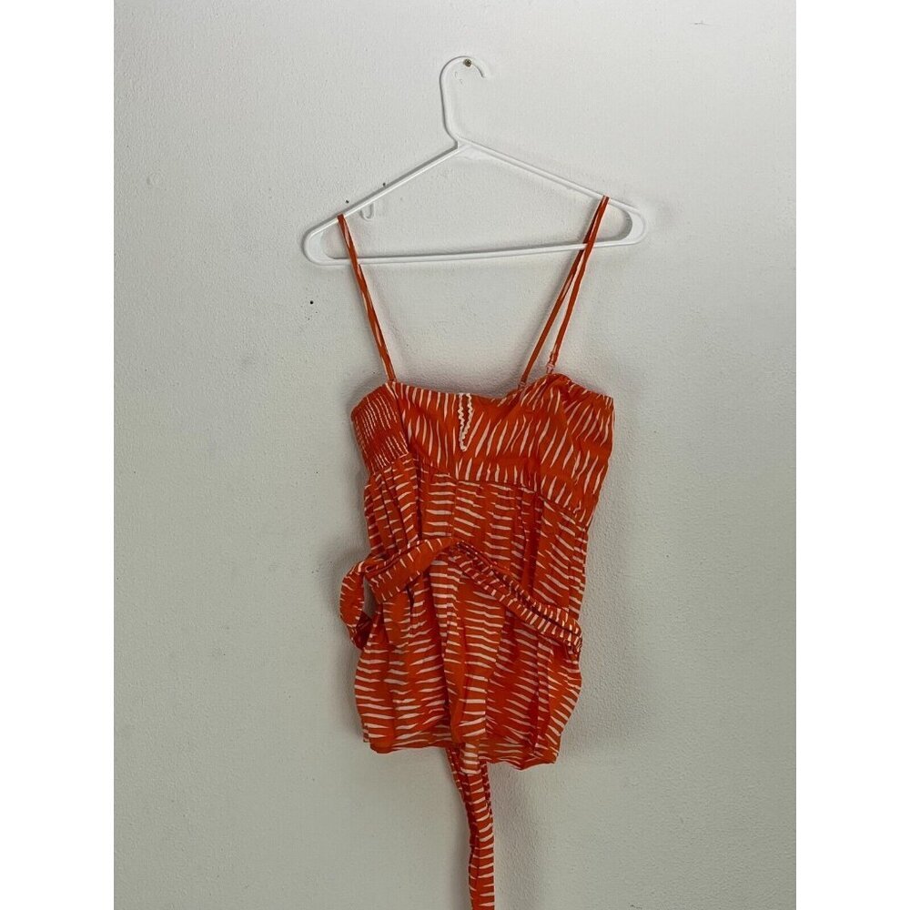 Anthropologie WE LOVE VERA Salitre Blouse Strapless Top Shirt Orange White 8